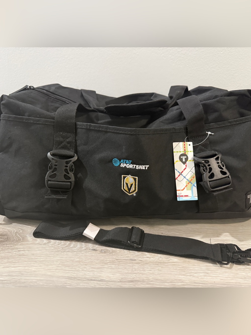 Tranzip NHL Vegas Golden Knights AT&T Sportsnet Black Duffle Shoulder Gym Bag